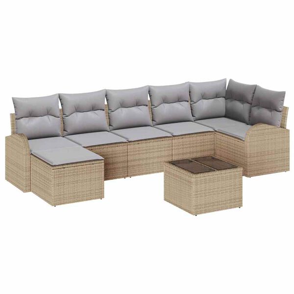 vidaXL Garten-Sofa-Set mit Kissen 8 pcs Beige Poly Rattan