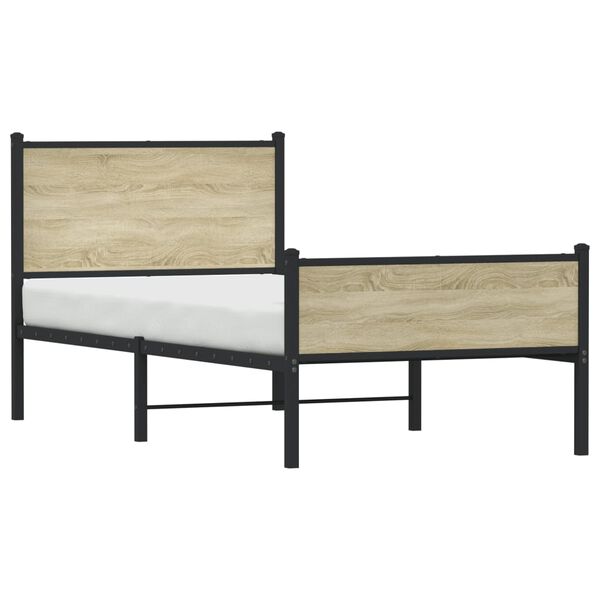 vidaXL Metallbett ohne Matratze Sonoma-Eiche 75x190 cm