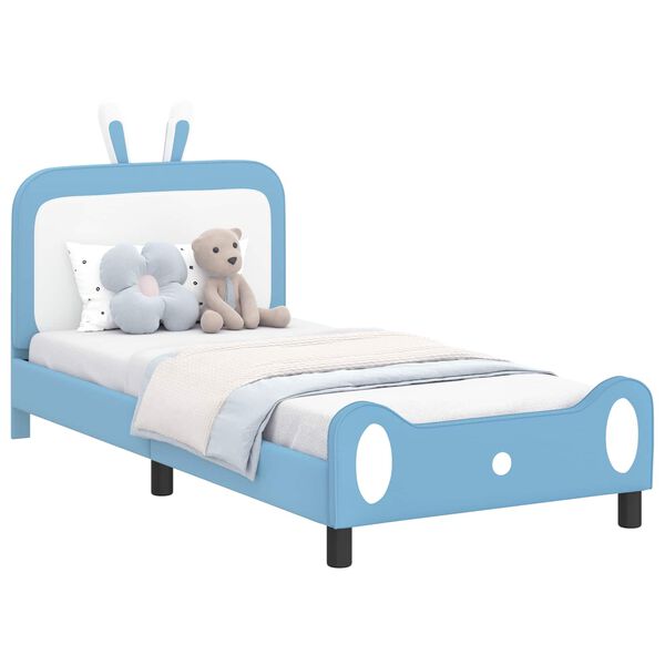 vidaXL Kinderbettgestell mit Kopfteil mit Kopfteil Blau 90 x 200 cm PU