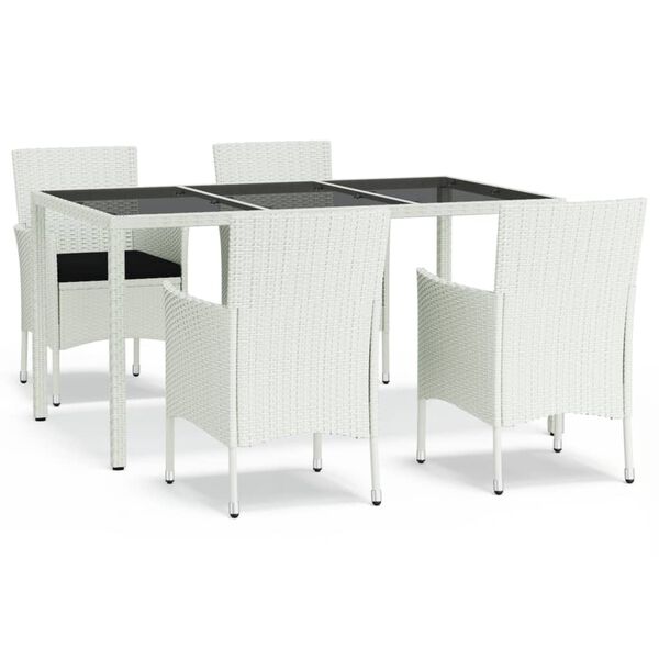 vidaXL 5-tlg. Garten-Essgruppe mit Kissen Wei&szlig; Poly Rattan