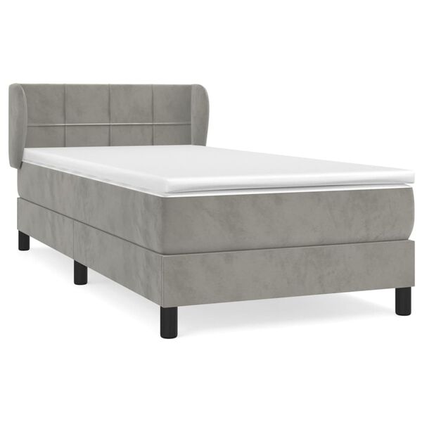 vidaXL Boxspringbett mit Matratze Hellgrau 90x200 cm Samt