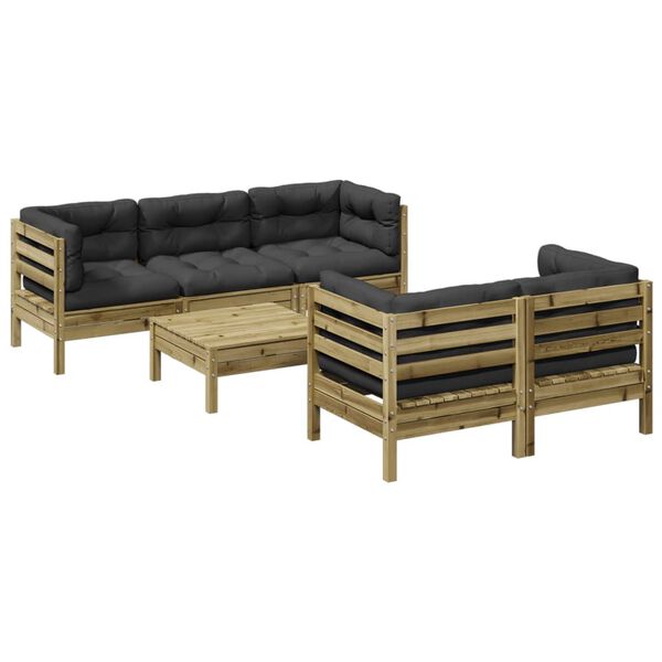 vidaXL 6-tlg. Garten-Sofagarnitur mit Kissen Kiefernholz Impr&auml;gniert