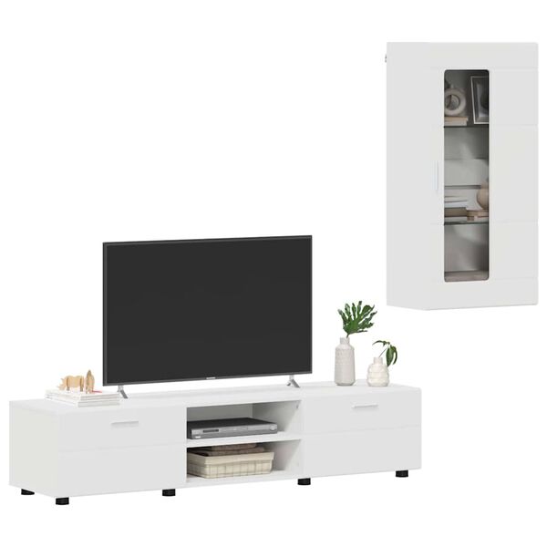 vidaXL TV-Schrankset mit Schubladen mit Regal Wei&szlig; Holzwerkstoff
