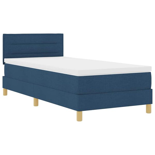 vidaXL LED Boxspringbett mit LED-Lichtleisten Blau 90 x 200 cm Stoff
