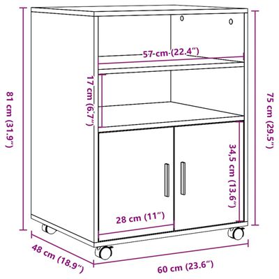 vidaXL Rollschrank Sonoma-Eiche 60x48x81 cm Holzwerkstoff