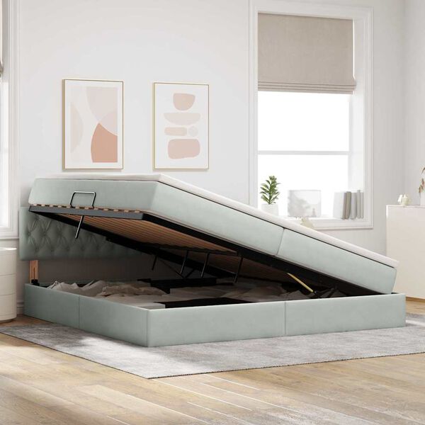 vidaXL Aufbewahrungsbett mit Matratze Hellgrau 200 x 200 cm Samt