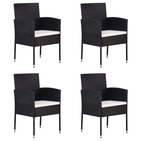 vidaXL Gartenst&uuml;hle mit Kissen in Cremewei&szlig; 4 Stk. Schwarz Polyrattan