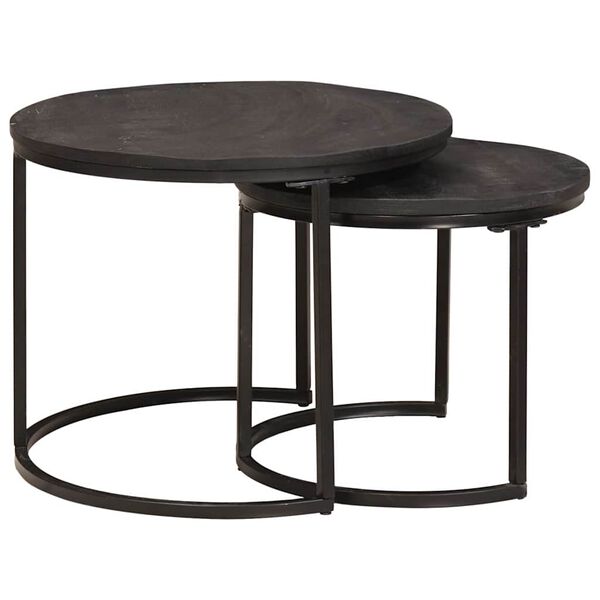 vidaXL Nesting-Couchtische 2 pcs Schwarz Massivholz Mango und Stahl
