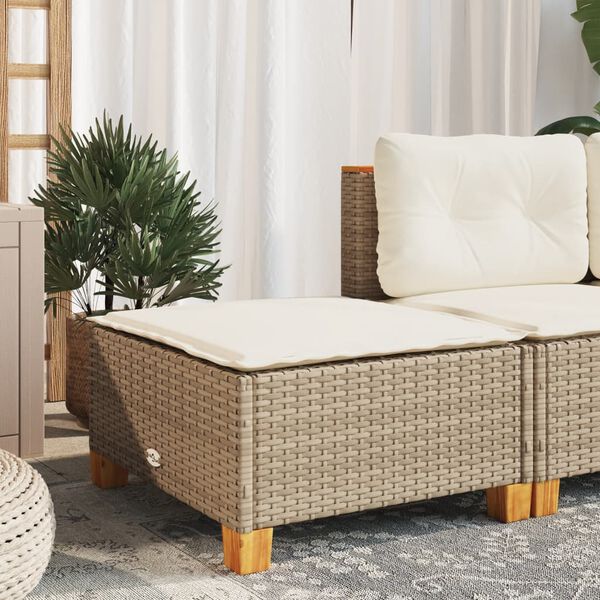 vidaXL Gartenhocker mit Kissen Beige 63,5x56x32 cm Poly Rattan