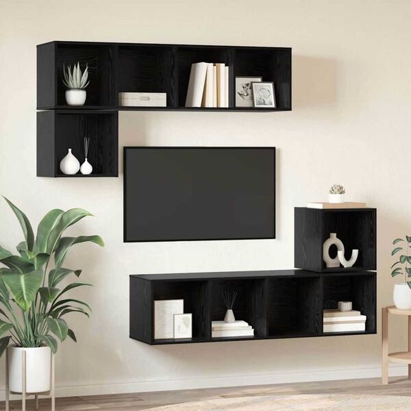 vidaXL TV-Schrankset 4 pcs Schwarz Eichen-Optik Holzwerkstoff