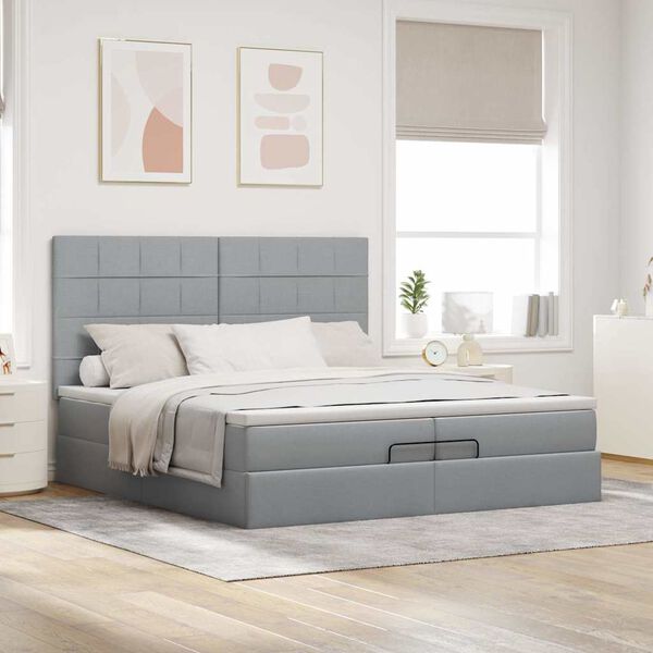 vidaXL Ottoman-Bett mit Matratzen Hellgrau 200x200 cm Stoff