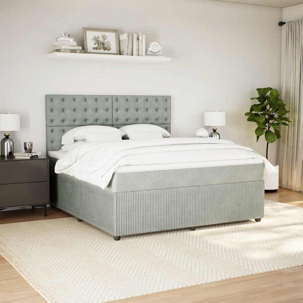 vidaXL Boxspringbett mit Matratze Hellgrau 180x200 cm Samt