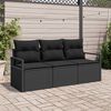 vidaXL Gartensofa-set mit Kissen 3 pcs Schwarz Poly-Rattan