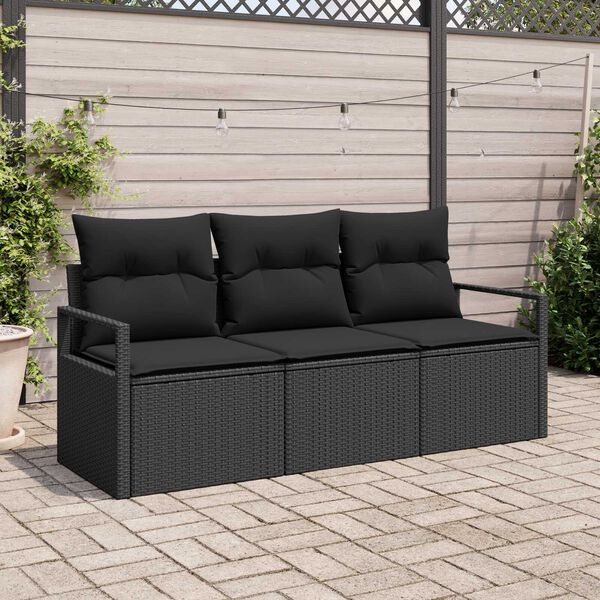 vidaXL Gartensofa-set mit Kissen 3 pcs Schwarz Poly-Rattan