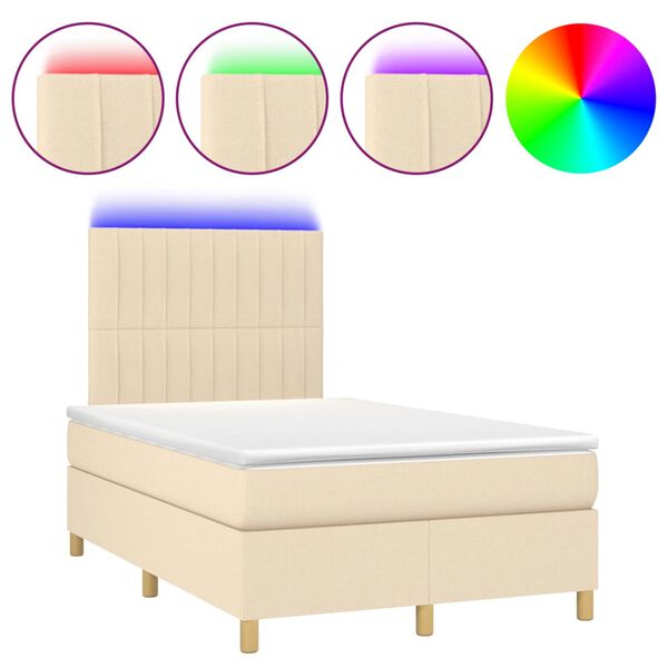 vidaXL Boxspringbett mit Matratze & LED Creme 120x200 cm Stoff