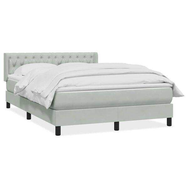 vidaXL Boxspringbett mit Matratze Hellgrau 140x220 cm Samt