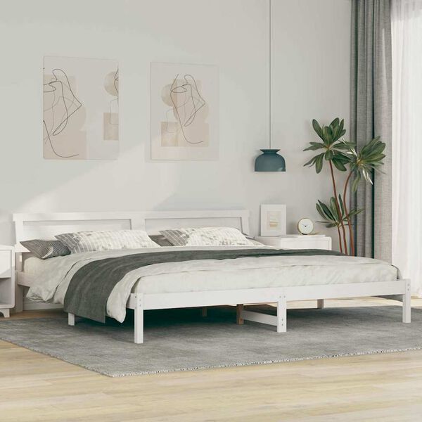vidaXL Bettrahmen mit Kopfteil Wei&szlig; 180 x 200 cm Massives Kiefernholz