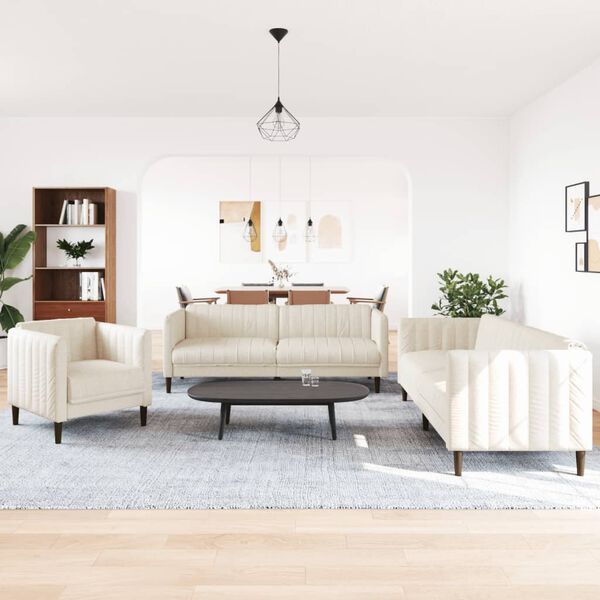 vidaXL 3-tlg. Sofagarnitur Creme Stoff