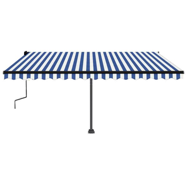vidaXL Markise Manuell Einziehbar mit LED 450x350 cm Blau und Wei&szlig;