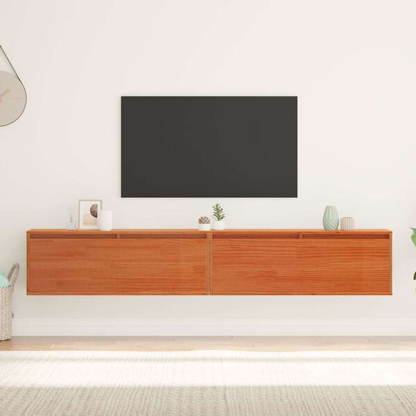 vidaXL Wandschrank mit Regal mit T&uuml;r Wachsbraun Massives Kiefernholz