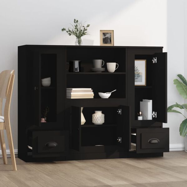 vidaXL Highboards 3 Stk. Schwarz Holzwerkstoff