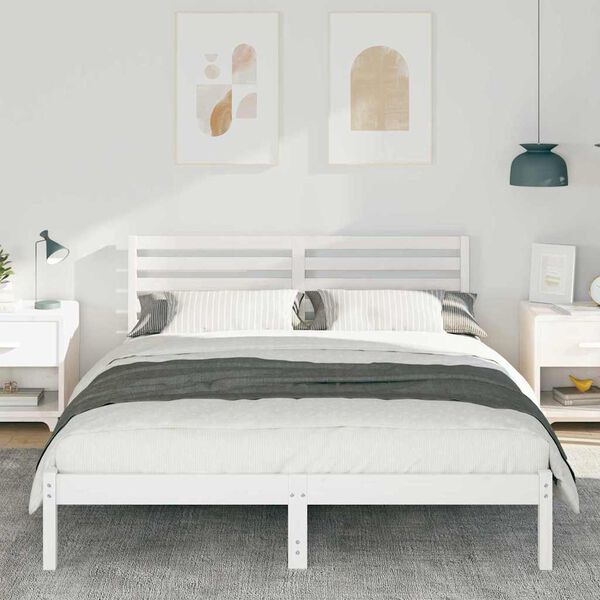 vidaXL Bettrahmen mit Kopfteil Wei&szlig; 160 x 200 cm Massives Kiefernholz