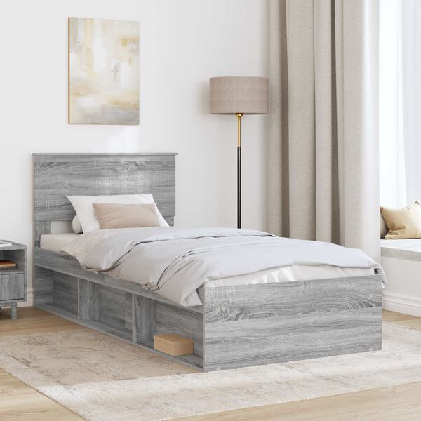 vidaXL Bettrahmen Graues Sonoma 90 x 190 cm Massives Kiefernholz