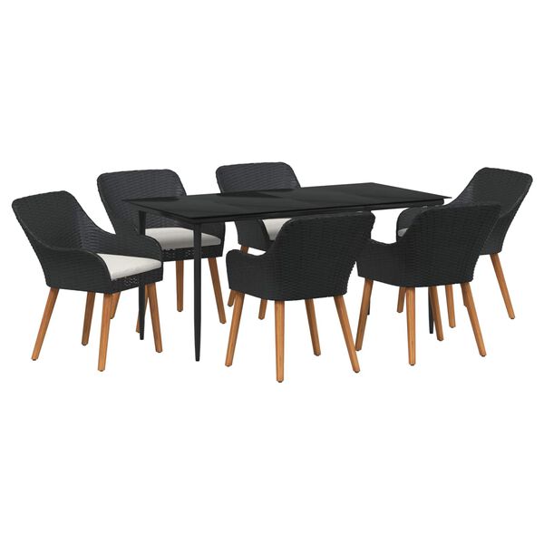 vidaXL Garten Essgruppe mit Kissen 7 pcs Schwarz Poly-Rattan