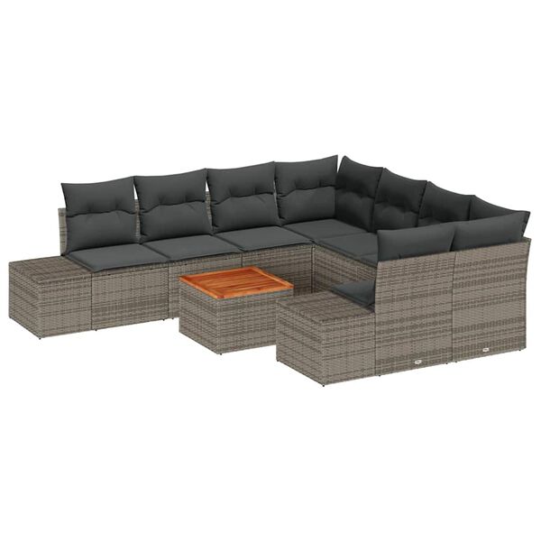 vidaXL Gartensofa-set mit Kissen 9 pcs Grau Poly-Rattan