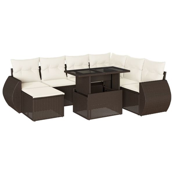 vidaXL 8-tlg. Garten-Sofagarnitur mit Kissen Braun Poly Rattan