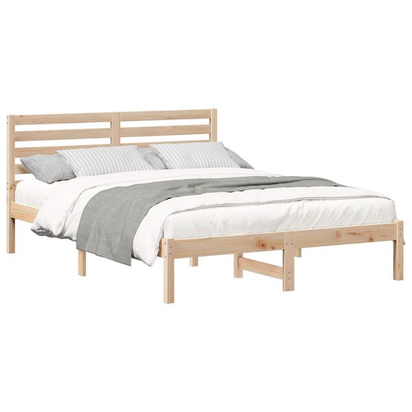 vidaXL Bettrahmen mit Kopfteil Braun 135 x 190 cm Massives Kiefernholz