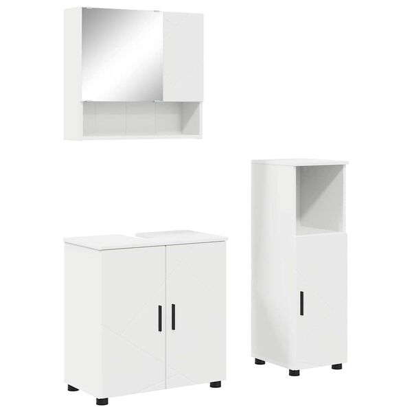 vidaXL Badezimmerm&ouml;bel-Set mit T&uuml;r 3 pcs Wei&szlig; Holzwerkstoff & Metall