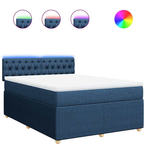 vidaXL Boxspringbett mit Matratze Blau 140x200 cm Stoff