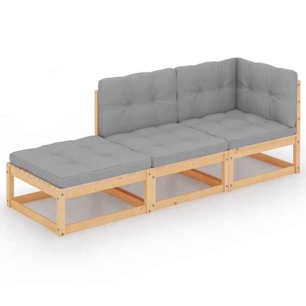 vidaXL 3-tlg. Garten-Lounge-Set mit Kissen Massivholz Kiefer