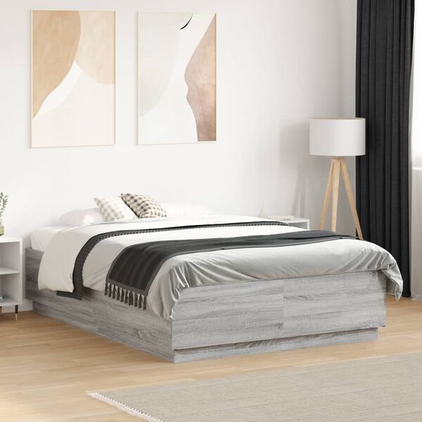 vidaXL Bettgestell Grau Sonoma 135x190 cm Holzwerkstoff