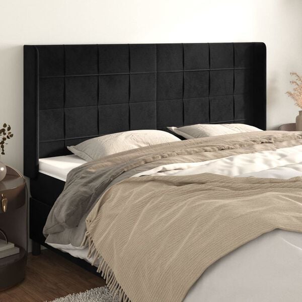 vidaXL Kopfteil mit Ohren Schwarz 163x16x118/128 cm Samt