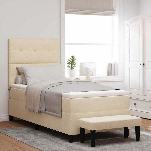 vidaXL Boxspringbett mit Matratze mit Kopfteil Creme 80 x 200 cm Stoff