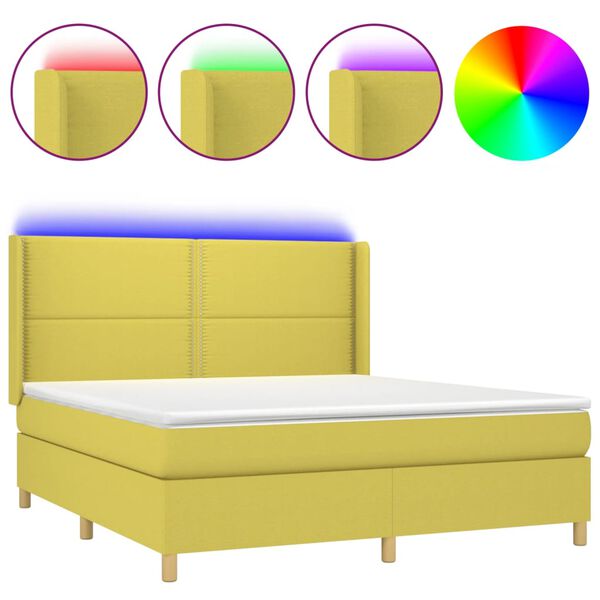 vidaXL Boxspringbett mit Matratze & LED Gr&uuml;n 160x200 cm Stoff
