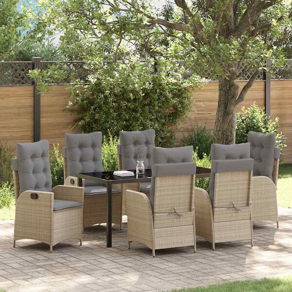vidaXL Garten Essgruppe mit Kissen 7 pcs Beige Poly-Rattan