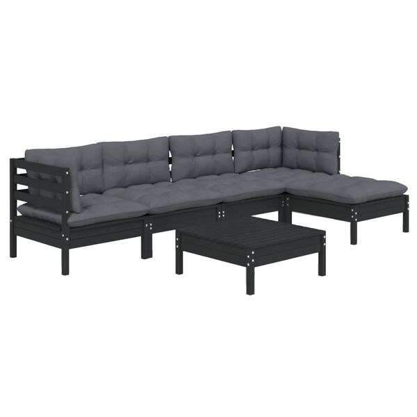 vidaXL 6-tlg. Garten-Lounge-Set mit Kissen Schwarz Kiefernholz