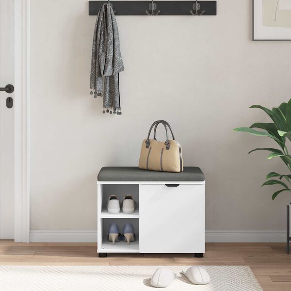 vidaXL Flurbank mit Kissen mit Regal mit Speicher Wei&szlig; 60 x 38 x 46 cm