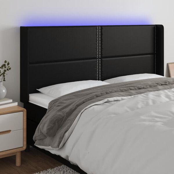 vidaXL LED Kopfteil Schwarz 163x16x118/128 cm Kunstleder
