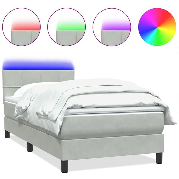 vidaXL Boxspringbett mit Matratze & LED Hellgrau 90x210 cm Samt