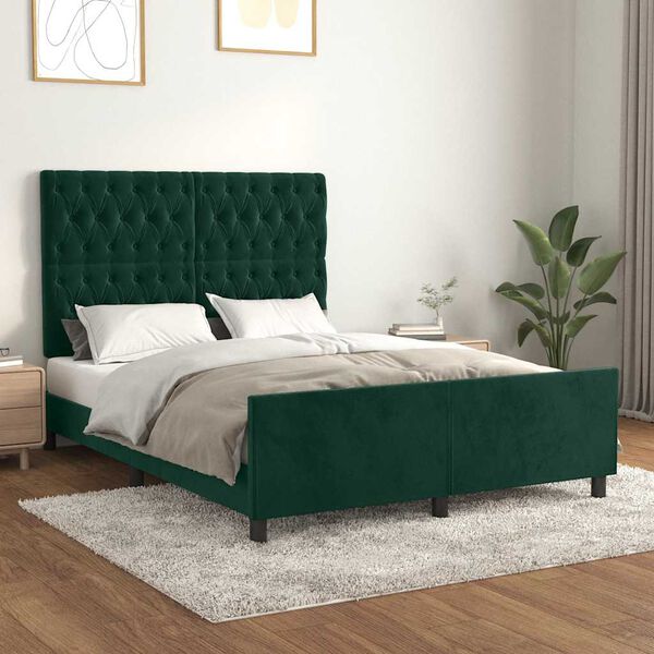 vidaXL Bettgestell ohne Matratze Dunkelgr&uuml;n 140x190 cm Samt