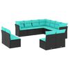 vidaXL 11-teiliges Gartensofa-Set mit Kissen, schwarzes Polyrattan