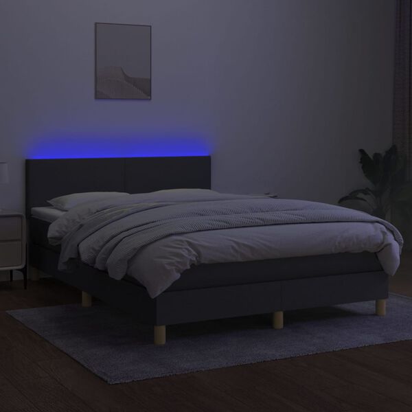 vidaXL Boxspringbett mit Matratze & LED Dunkelgrau 140x200 cm Stoff