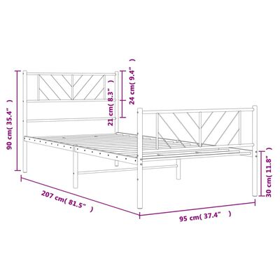 vidaXL Bettgestell mit Kopf- und Fußteil Metall Weiß 90x200 cm