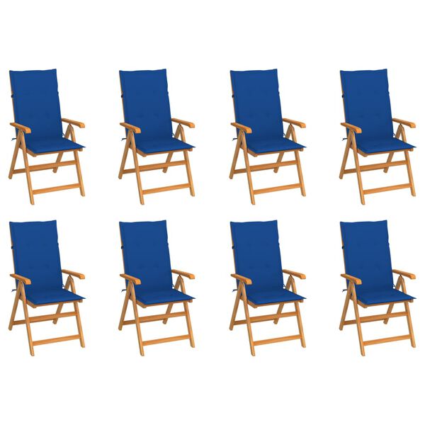 vidaXL Verstellbare Gartenst&uuml;hle mit Auflagen 8 Stk. Massivholz Teak