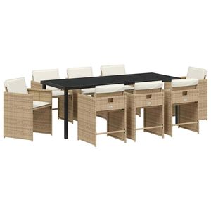 vidaXL Garten Essgruppe mit Kissen 9 pcs Beige Poly-Rattan