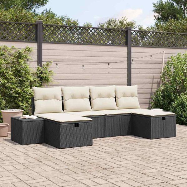 vidaXL Gartensofa-set mit Kissen 6 pcs Schwarz Poly-Rattan